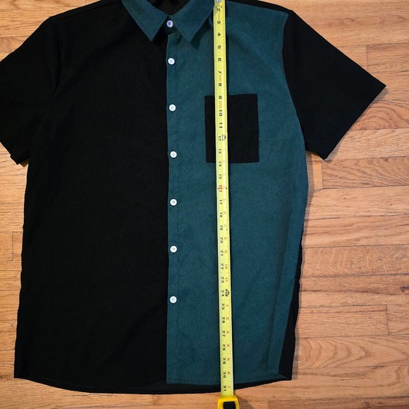 Men’s Romwe XL Button Down Shirt Short Sleeve Green/Black 90s Style - Picture 4 of 6